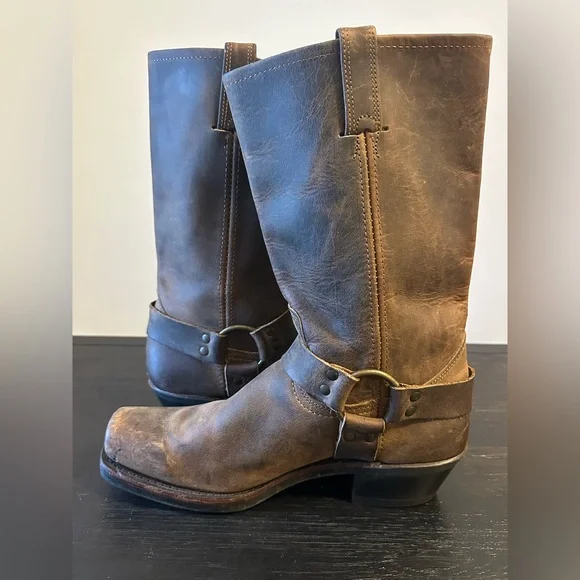 Frye Harness 12R Brown Leather Boots Square Toed Women’s Size 10 M - Picture 8 of 10